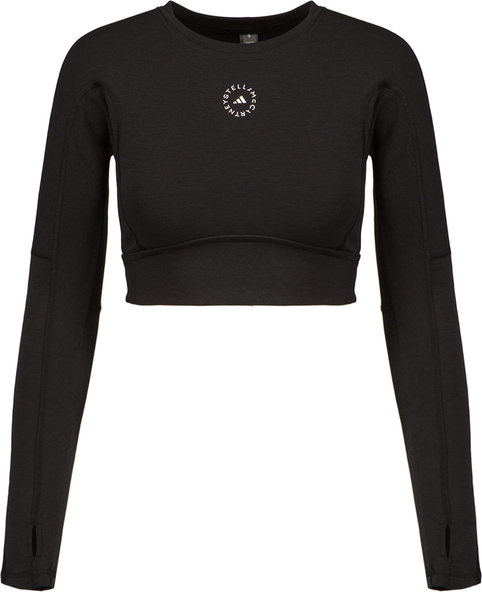 Czarna bluzka Adidas z długim rękawem z okrągłym dekoltem w stylu casual