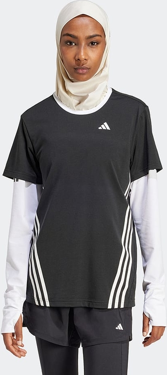 Czarna bluzka Adidas z okrągłym dekoltem z krótkim rękawem w sportowym stylu