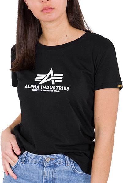Czarna bluzka Alpha Industries z krótkim rękawem z bawełny z okrągłym dekoltem