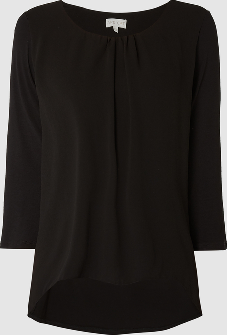 Czarna bluzka APRICOT z okrągłym dekoltem z szyfonu z długim rękawem
