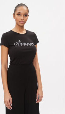 Czarna bluzka Armani Exchange w młodzieżowym stylu z krótkim rękawem z okrągłym dekoltem