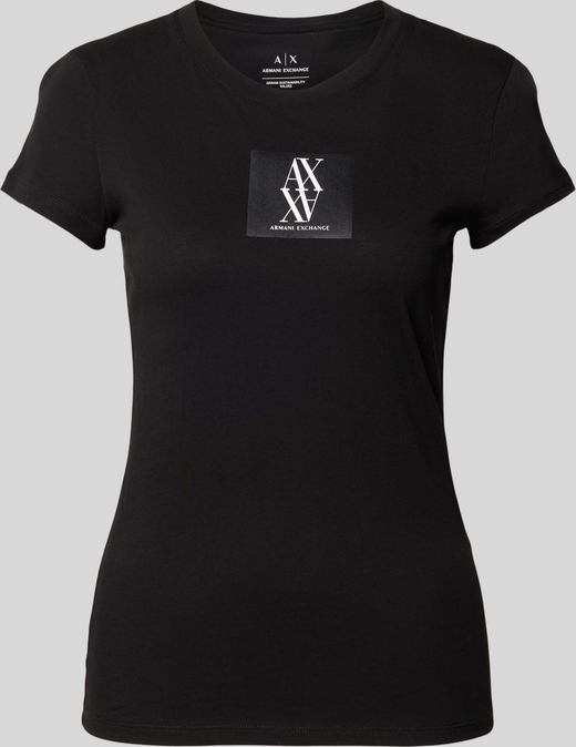 Czarna bluzka Armani Exchange w młodzieżowym stylu z okrągłym dekoltem