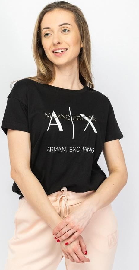 Czarna bluzka Armani Exchange w młodzieżowym stylu z okrągłym dekoltem z bawełny