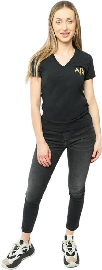 Czarna bluzka Armani Exchange w stylu casual z krótkim rękawem z dekoltem w kształcie litery v