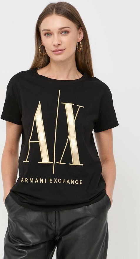 Czarna bluzka Armani Exchange z bawełny z okrągłym dekoltem