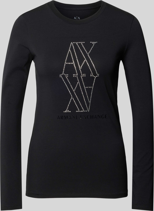 Czarna bluzka Armani Exchange z długim rękawem z okrągłym dekoltem