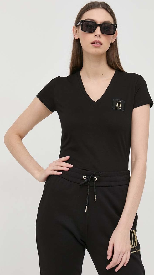 Czarna bluzka Armani Exchange z krótkim rękawem w stylu casual z dzianiny