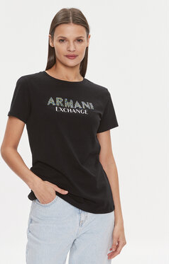 Czarna bluzka Armani Exchange z krótkim rękawem z okrągłym dekoltem