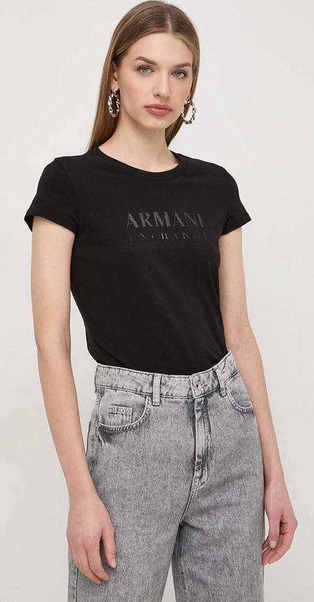 Czarna bluzka Armani Exchange z okrągłym dekoltem w młodzieżowym stylu