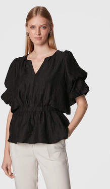 Czarna bluzka Bruuns Bazaar z krótkim rękawem z dekoltem w kształcie litery v w stylu casual