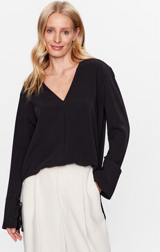 Czarna bluzka Calvin Klein w stylu casual z dekoltem w kształcie litery v z długim rękawem