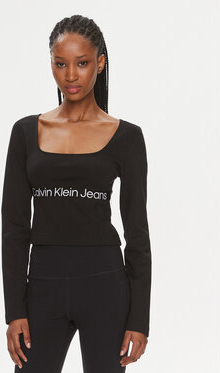Czarna bluzka Calvin Klein z długim rękawem w stylu casual
