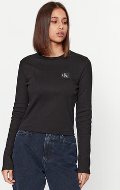 Czarna bluzka Calvin Klein z długim rękawem w stylu casual z okrągłym dekoltem