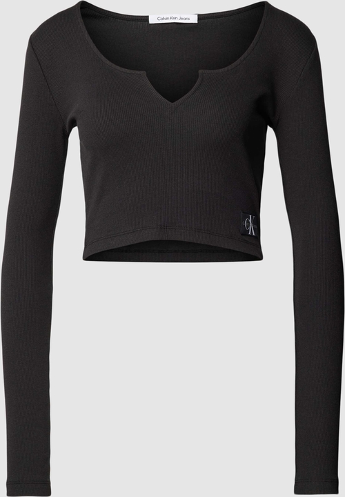 Czarna bluzka Calvin Klein z długim rękawem z bawełny z dekoltem w kształcie litery v