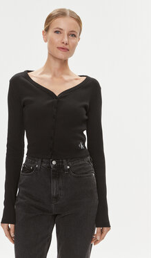 Czarna bluzka Calvin Klein z długim rękawem z dekoltem w kształcie litery v w stylu casual