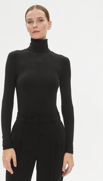 Czarna bluzka Calvin Klein z długim rękawem z golfem w stylu casual