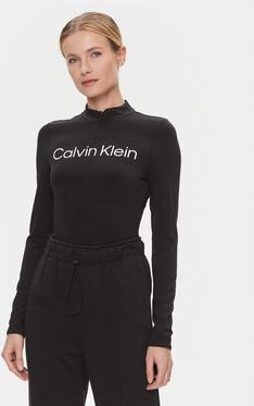 Czarna bluzka Calvin Klein z długim rękawem z okrągłym dekoltem