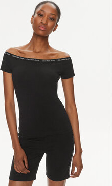 Czarna bluzka Calvin Klein z krótkim rękawem w stylu casual z okrągłym dekoltem
