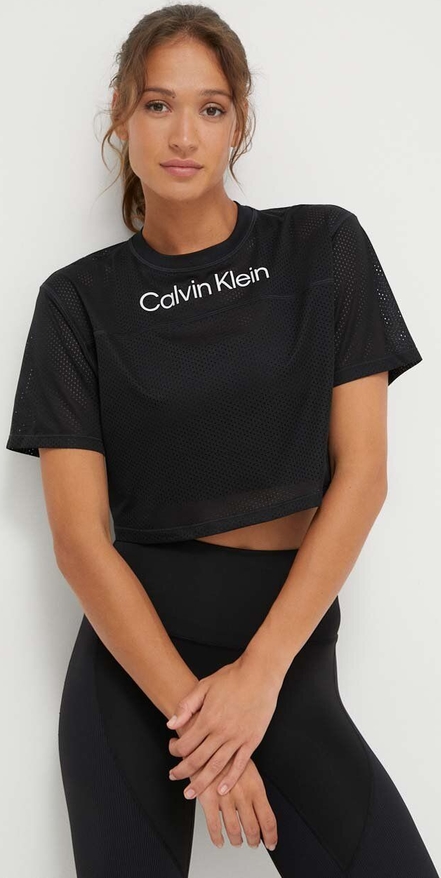 Czarna bluzka Calvin Klein z krótkim rękawem z okrągłym dekoltem