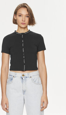 Czarna bluzka Calvin Klein z krótkim rękawem z okrągłym dekoltem w stylu casual