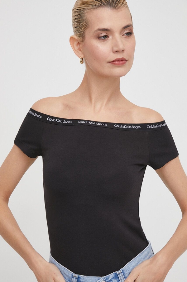 Czarna bluzka Calvin Klein z okrągłym dekoltem