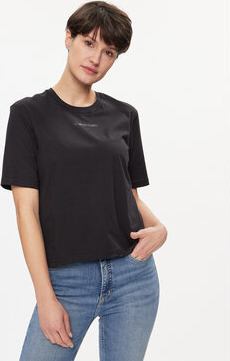 Czarna bluzka Calvin Klein z okrągłym dekoltem w stylu casual