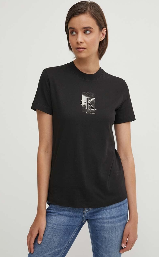 Czarna bluzka Calvin Klein z okrągłym dekoltem z bawełny