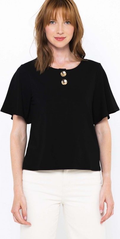 Czarna bluzka Camaieu z krótkim rękawem z okrągłym dekoltem