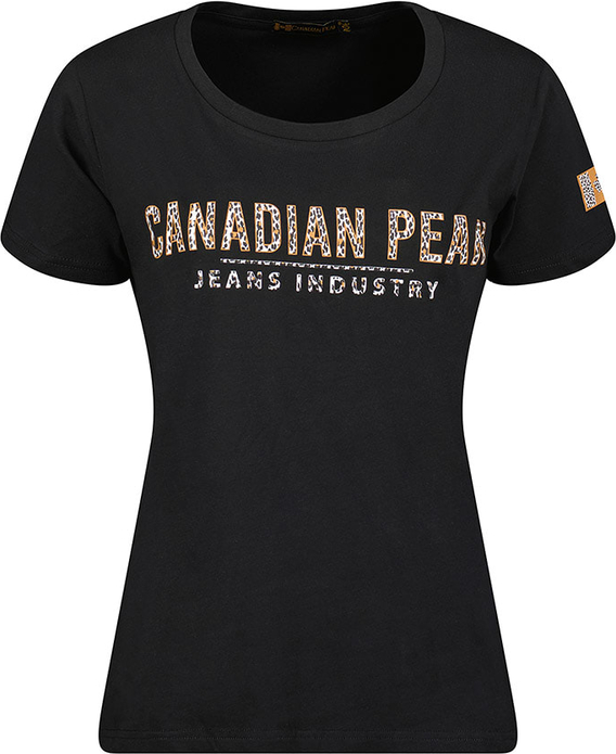 Czarna bluzka Canadian Peak z krótkim rękawem w młodzieżowym stylu