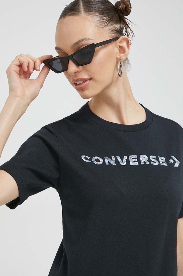 Czarna bluzka Converse z okrągłym dekoltem w młodzieżowym stylu