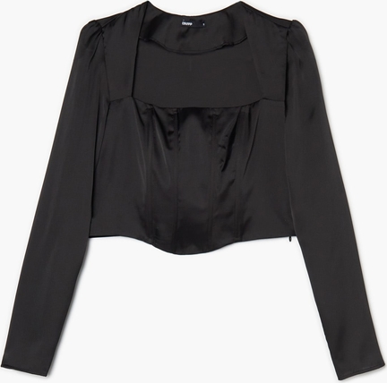 Czarna bluzka Cropp w stylu casual z okrągłym dekoltem z tkaniny