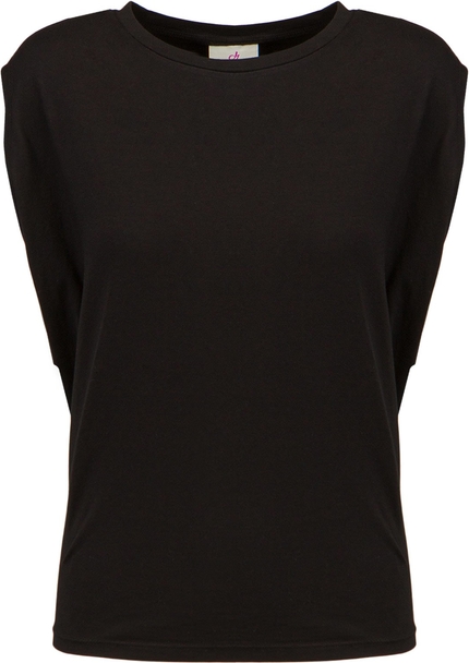 Czarna bluzka Deha w stylu casual z krótkim rękawem z tkaniny