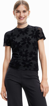Czarna bluzka Desigual z krótkim rękawem z okrągłym dekoltem w stylu casual