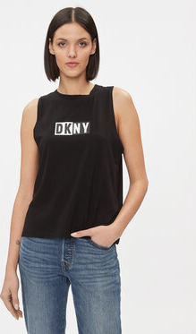 Czarna bluzka DKNY bez rękawów z okrągłym dekoltem