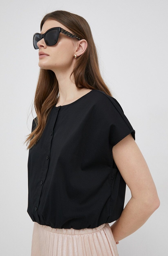 Czarna bluzka DKNY w stylu casual z okrągłym dekoltem z krótkim rękawem