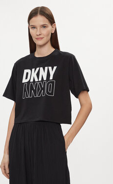 Czarna bluzka DKNY z krótkim rękawem w sportowym stylu