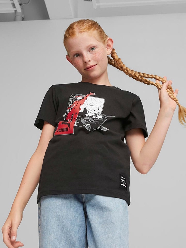 Czarna bluzka dziecięca Puma z krótkim rękawem dla dziewczynek