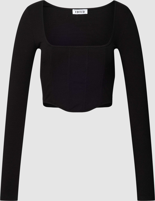 Czarna bluzka EDITED z okrągłym dekoltem z długim rękawem w stylu casual