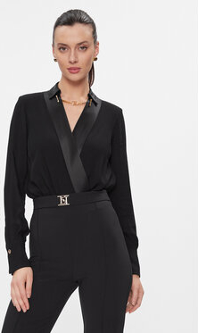 Czarna bluzka Elisabetta Franchi z długim rękawem w stylu casual z dekoltem w kształcie litery v