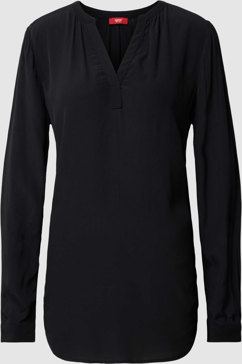 Czarna bluzka Esprit z długim rękawem z dekoltem w kształcie litery v