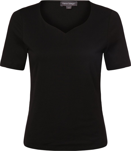 Czarna bluzka Franco Callegari w stylu casual z bawełny z dekoltem w kształcie litery v
