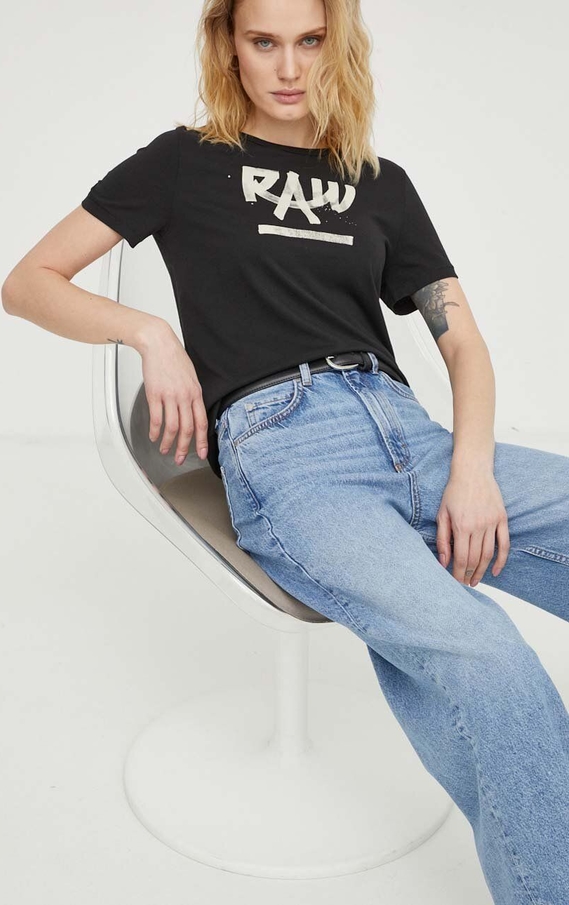 Czarna bluzka G-Star Raw z bawełny w młodzieżowym stylu z okrągłym dekoltem