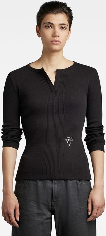 Czarna bluzka G-star z długim rękawem z dekoltem w kształcie litery v