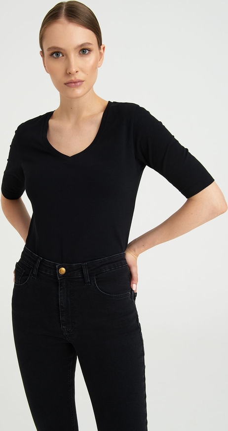 Czarna bluzka Greenpoint z dekoltem w kształcie litery v z krótkim rękawem