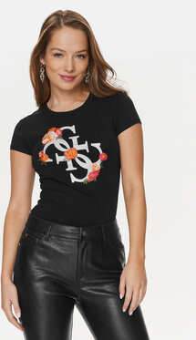Czarna bluzka Guess w młodzieżowym stylu z okrągłym dekoltem