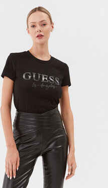 Czarna bluzka Guess w młodzieżowym stylu z okrągłym dekoltem