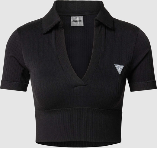 Czarna bluzka Guess z dekoltem w kształcie litery v z krótkim rękawem