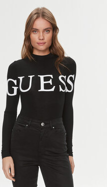 Czarna bluzka Guess z długim rękawem w młodzieżowym stylu z okrągłym dekoltem