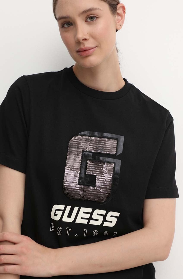 Czarna bluzka Guess z krótkim rękawem w młodzieżowym stylu