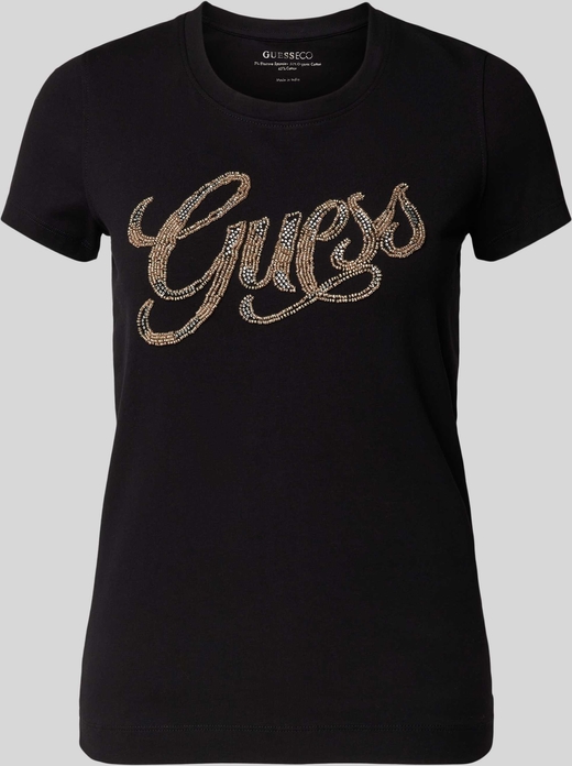 Czarna bluzka Guess z krótkim rękawem z bawełny w młodzieżowym stylu